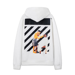 OW Black Barber Pattern Pullover Hooded Sweatshirt