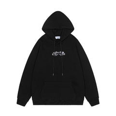 OW cashew flower embroidered pattern pullover hooded sweatshirt