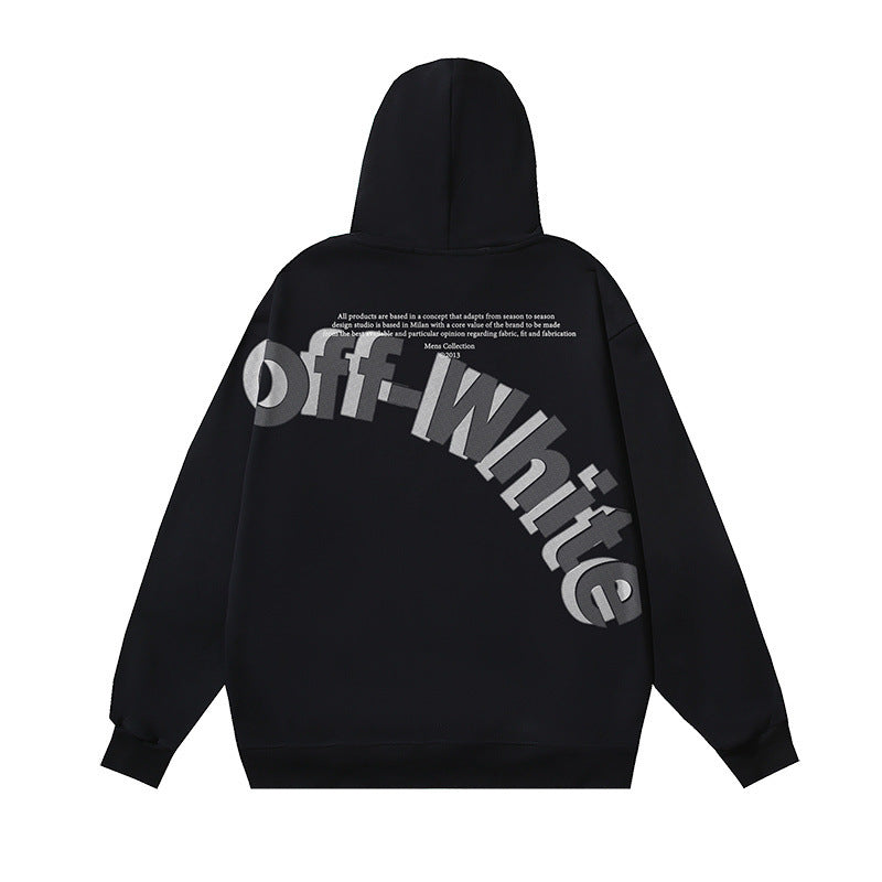OW oblique LOGO letter print pullover hooded sweater