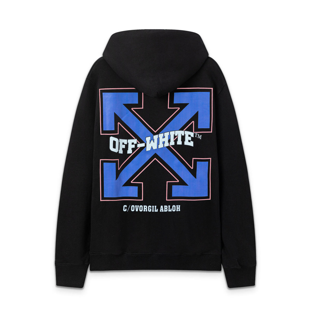 OW Blue Letter Arrow Pattern Pullover Hooded Sweater