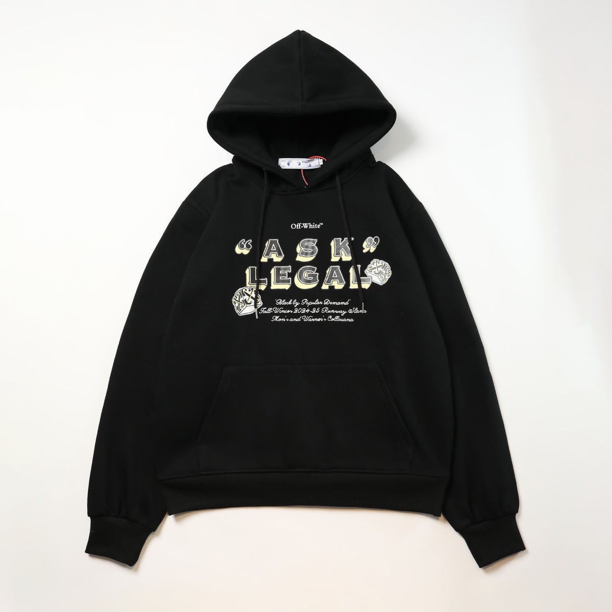 OW dotted letter arrow pattern fleece hooded sweater