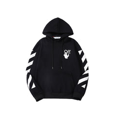 OFF handshake arrow pattern fleece hooded sweatshirt