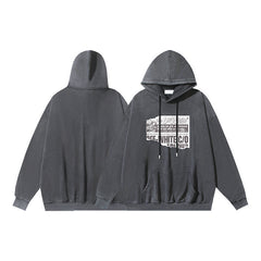 OW made old broken newspaper pattern pullover hooded sweater