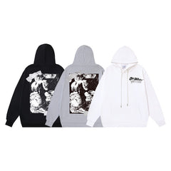 OW tape printed pattern pullover hooded sweater