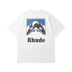 Rhude T Shir Sunset Snow Mountain Print Short Sleeve T-Shirt