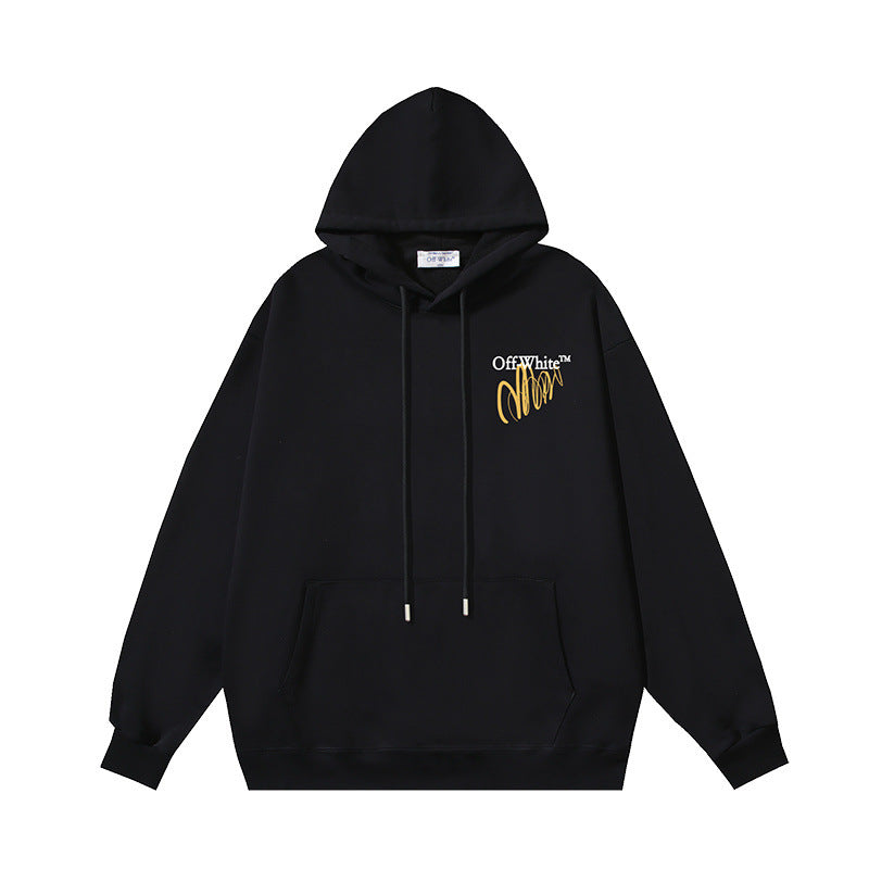 OW letter arrow print pattern pullover hooded sweater
