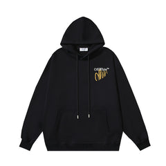 OW letter arrow print pattern pullover hooded sweater