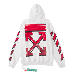OW  hoodie红色渐变箭头图案连帽