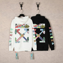 OW cartoon pattern arrow hooded sweater
