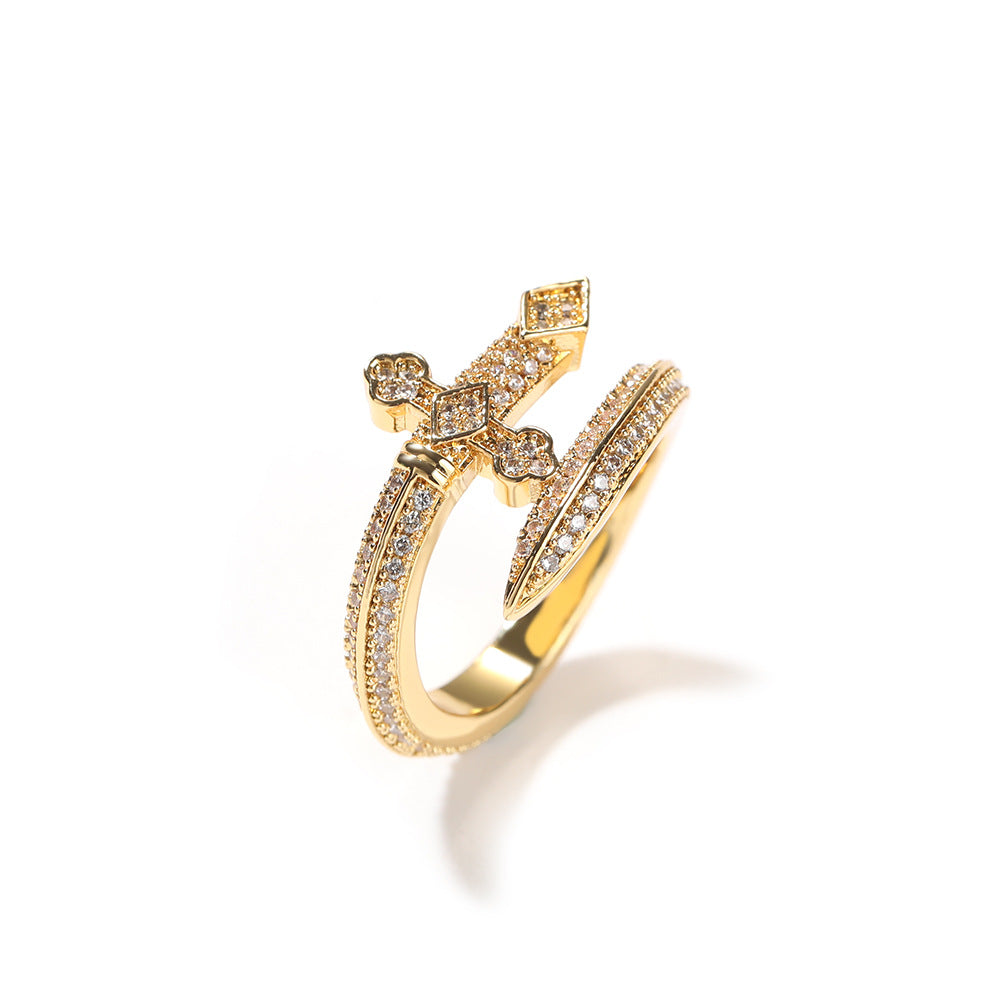 Rings Hip Hop Microencrusted Zircon Sword of Justice Vintage Ring Armament Spectrum