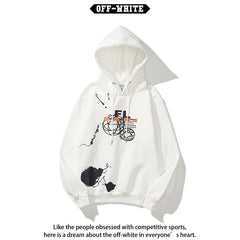 OW hoodie Creative Graffiti Letter Pattern Arrow Fleece Hood