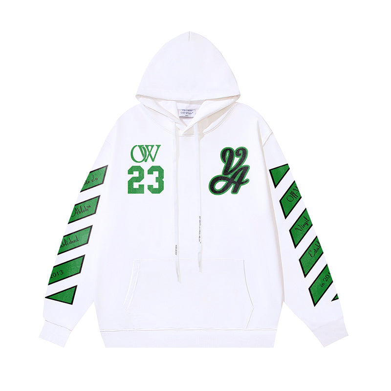 OW 23 numeric letter print patterned hooded sweatshirt