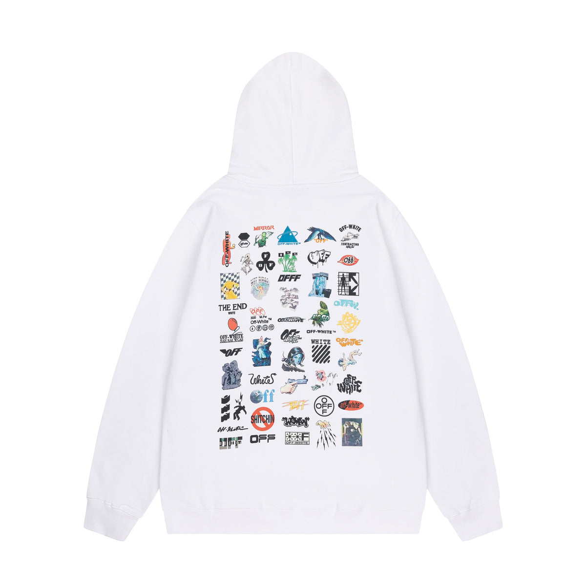 OW multi-LOGO pattern loose pullover hooded sweatshirt