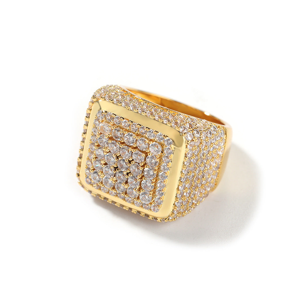 Rings Hip Hop Vintage Large Square Ring Copper with Zircon Spectrum St. Valentine's