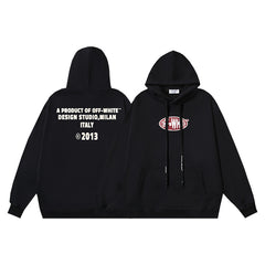 OW Black Crystal Letter Printed Pattern Hooded Sweater