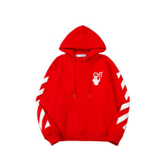 OFF handshake arrow pattern fleece hooded sweatshirt