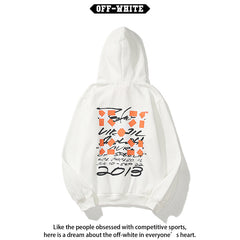 OW hoodie Creative Graffiti Letter Pattern Arrow Fleece Hood
