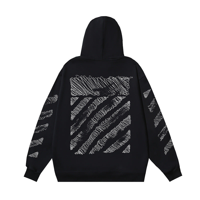 OW stylus oblique stripe print pullover hooded sweater