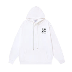 OW letter arrow print pattern pullover hooded sweater