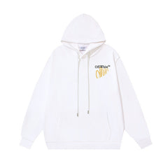 OW letter arrow print pattern pullover hooded sweater