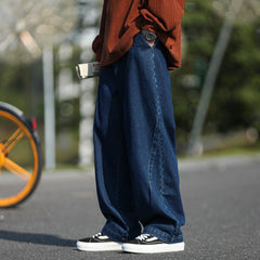 Men Jeans Retro Loose Straight Wide-Leg Pants Oversize Overalls