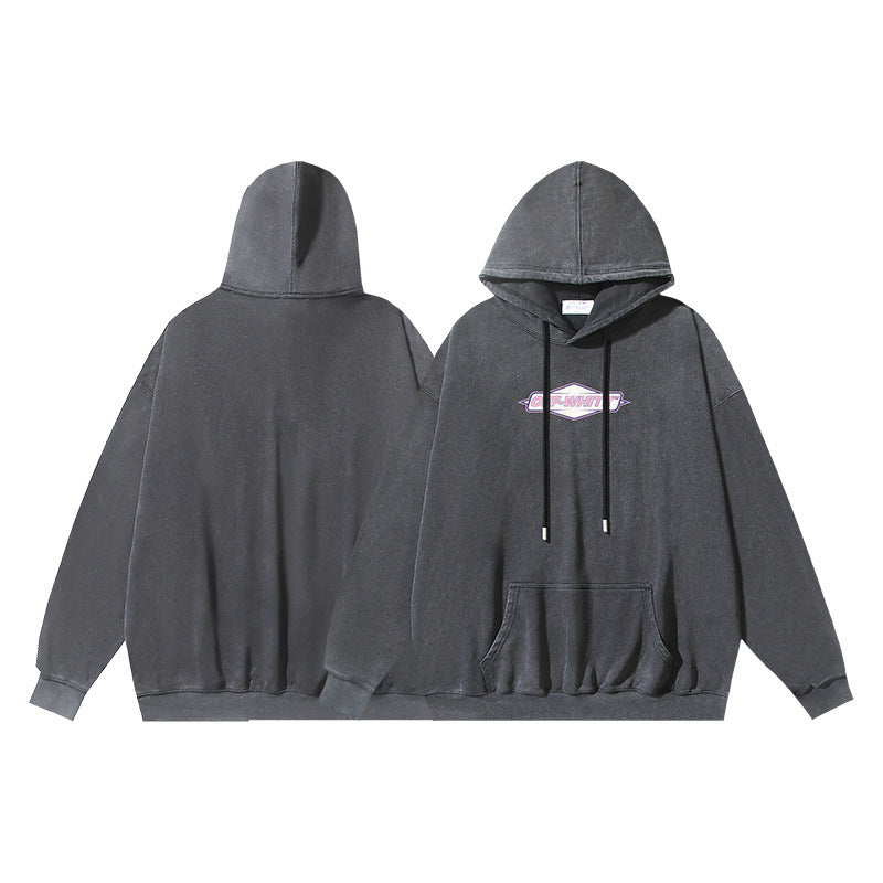 OW letter printing pattern washing water old hooded sweater