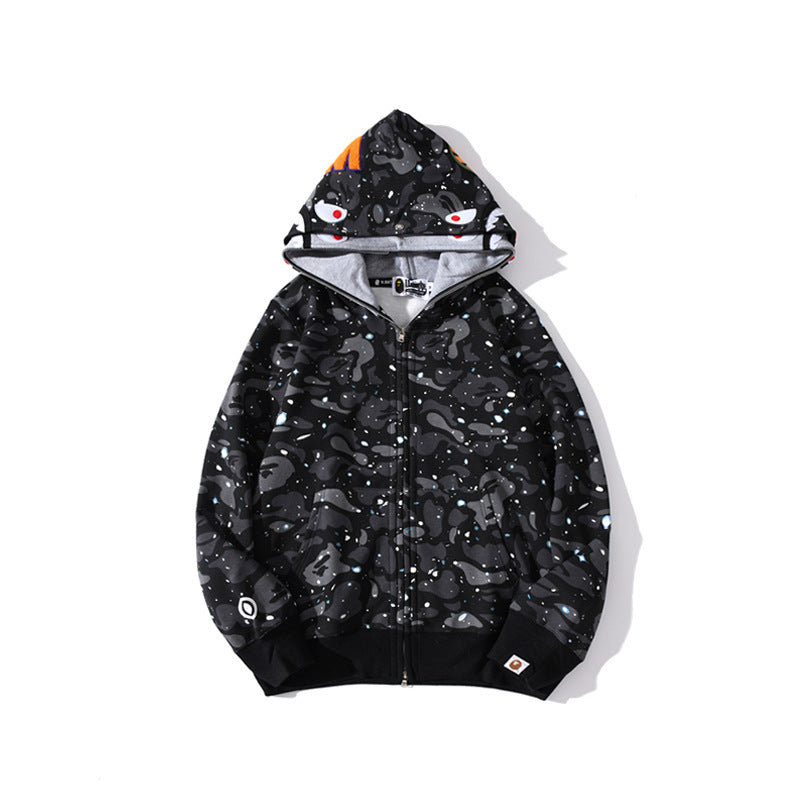 Bathing Ape Hoodie Luminous Starry Sky Two-Hat Cardigan Zipper Velvet Shark