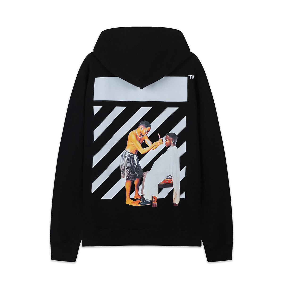 OW Black Barber Pattern Pullover Hooded Sweatshirt