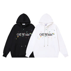 OW splash ink splash paint letter pattern pullover hooded sweater