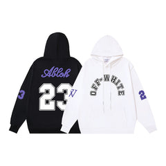 OW No. 23 OW micro-label pattern printed hooded sweater