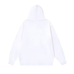 OW black character print pattern pullover hooded sweater