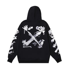 OW mobile phone floral earphone print pattern hooded sweater