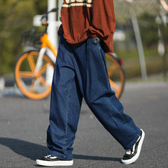 Men Jeans Retro Loose Straight Wide-Leg Pants Oversize Overalls