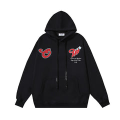 OW cartoon letter pattern print hooded sweater