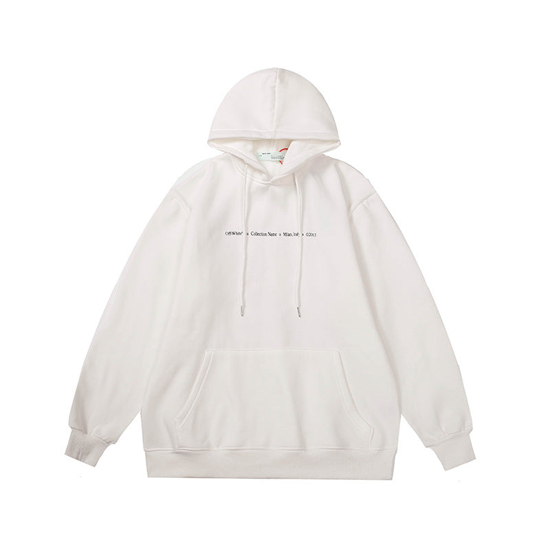 OW Flower Arrow Pattern Fleece Pullover Hooded Sweatshirt