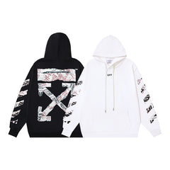 OW Newspaper Letter Arrow Pattern Pullover Hooded Sweater