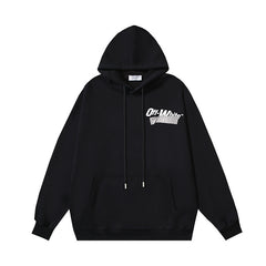 OW tape printed pattern pullover hooded sweater