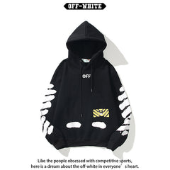 OW  hoodie 喷墨字母箭头图案加绒连帽
