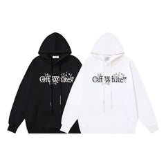 OW floral logo pattern print hooded sweater