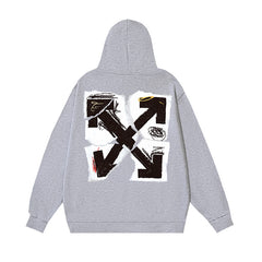 OW Broken Paper Arrow Pattern Pullover Hooded Sweater