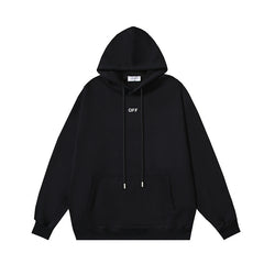 OW black character print pattern pullover hooded sweater
