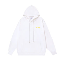 OW letter print pattern pullover hooded sweater