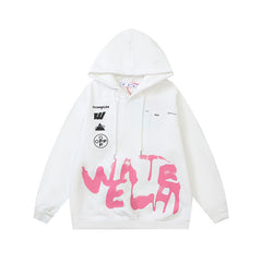 OW Graffiti Letter Arrow Pattern Hooded Sweater