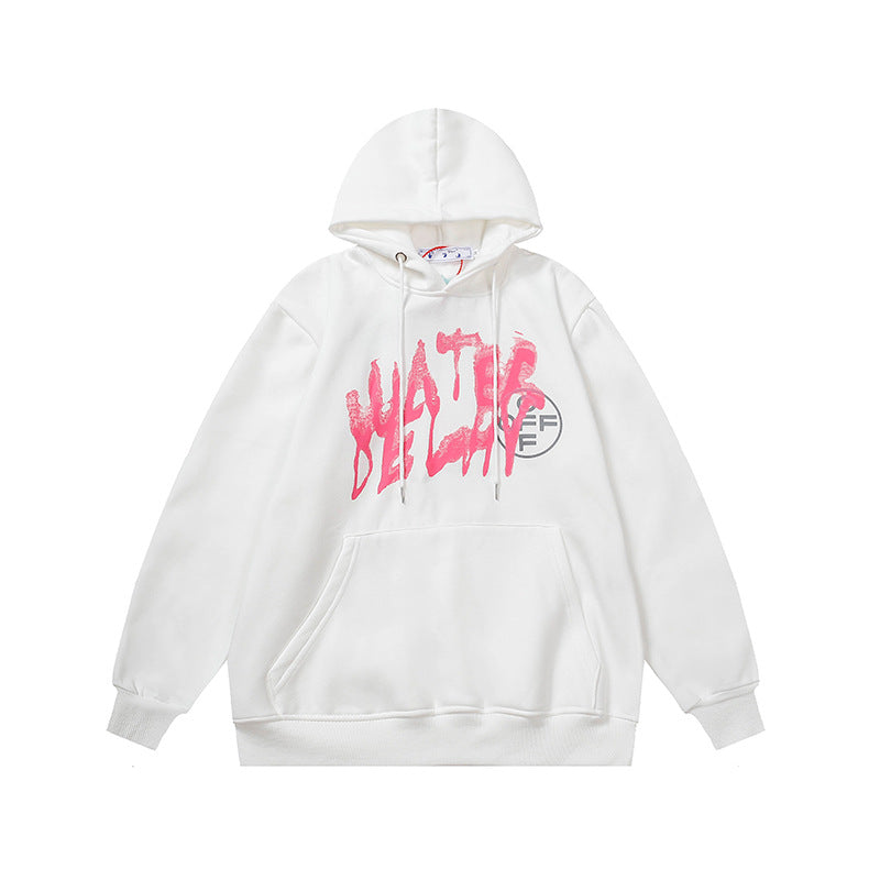 OW  hoodie Graffiti Alphabet Arrow Pattern Fleece Hood
