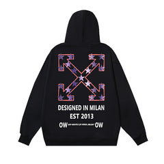 OW Star Letter Arrow Pattern Pullover Hooded Sweater