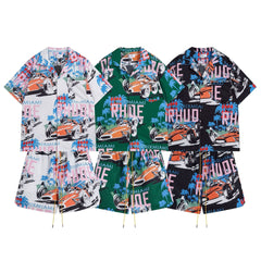Rhude T Shirt Racing Letter Logo Casual Short Sleeve Shirt, Shorts