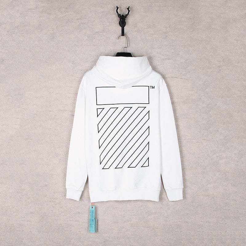 OW embroidered square arrow pattern hooded sweater