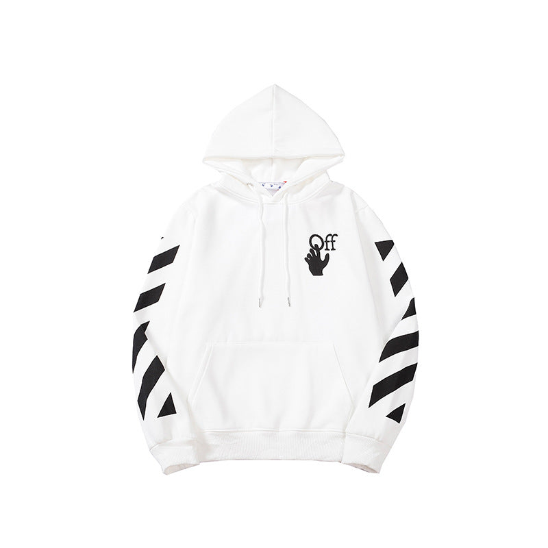 OFF handshake arrow pattern fleece hooded sweatshirt