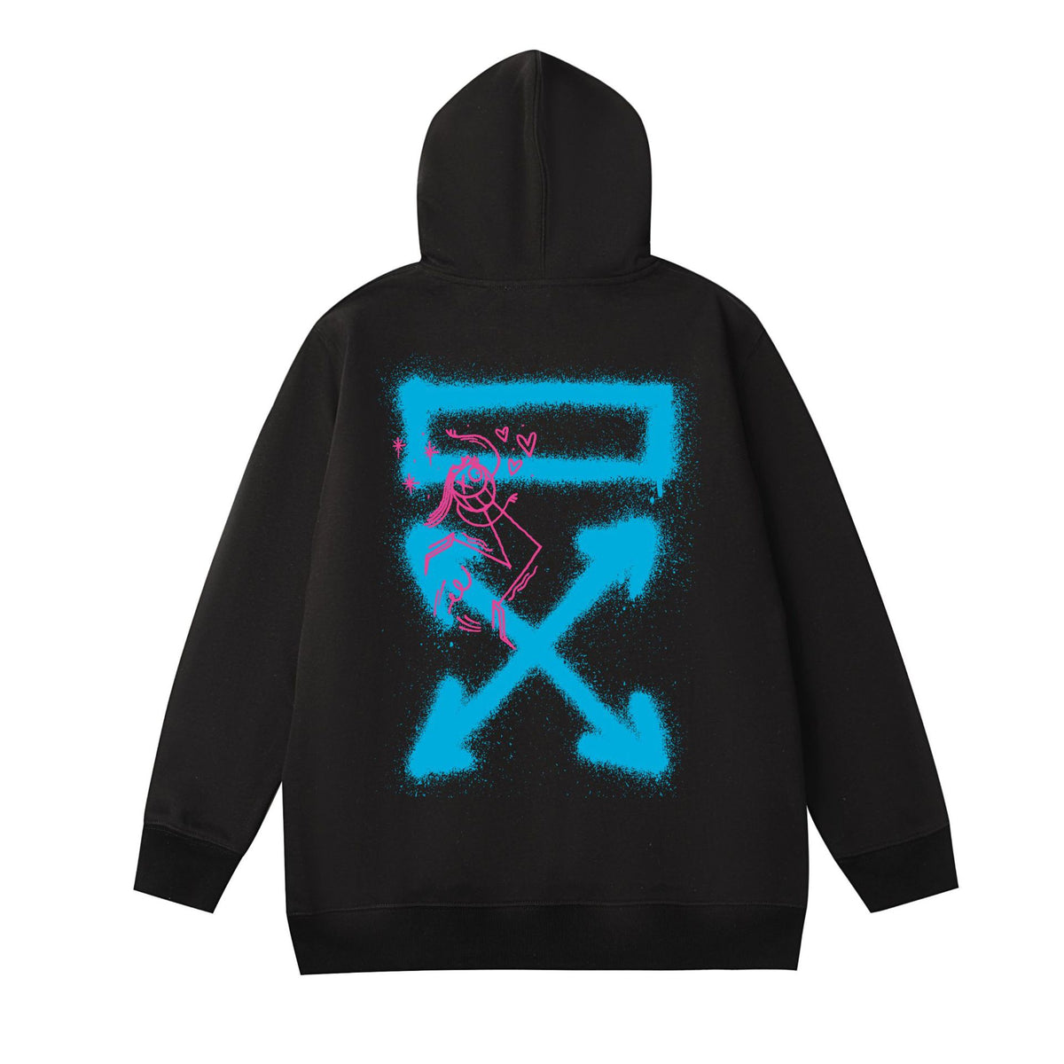 OW cartoon inkjet arrow pattern hooded sweater