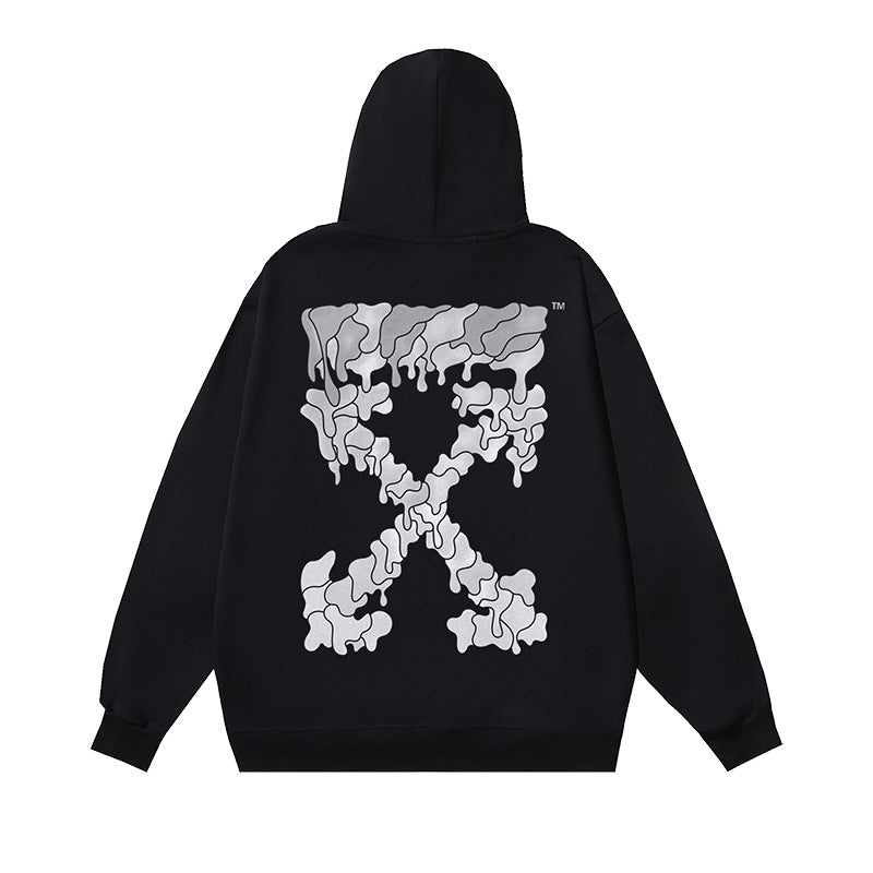 OW Melted Arrow Pattern Pullover Hooded Sweater